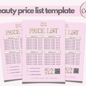 Modelo de lista de preços, design de cartão de visita de beleza, lista de preços Gold Chrome, código QR, Lash Tech, Nail Tech, Estética, Mídias Sociais, DIY