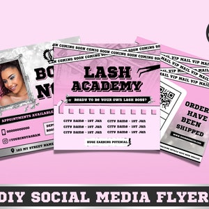 Hair Instagram Post Templates, Lash Tech Social Media Flyer, Pink, Hair Extensions, Hair Brand, Lash Training, Branding, Price List, Quotes