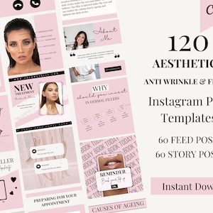 Anti Wrinkle and Filler Instagram Post Templates, Pink & Modern Luxury, Editable, Aesthetics Nurse, Injector, Cosmetic, Salon, Beauty