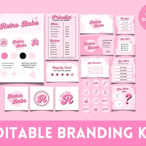 Beauty Branding Kit Canva, DIY Logo Set, Visitenkarte, Gutschein, Instagram Post Vorlagen, Highlight Cover, Pink Retro, Wimpern, Nägel, Haare