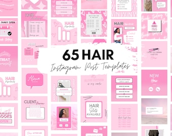 Hair Instagram Post Templates, Hair Salon Social Media Flyer, Pink, Hair Extensions, Hair Brand, Hair Braider, Branding, Price List, Quotes
