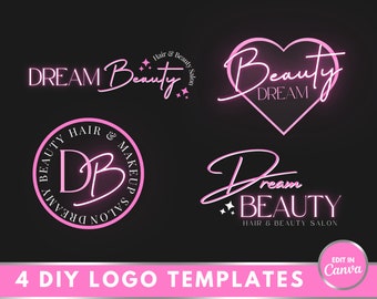 Pink Beauty Logo, DIY Pink Logo Set, Neon Pink, Hair Branding, Lash Tech, Nail Tech, Aesthetics, Boutique Branding Kit, Hair Extensions