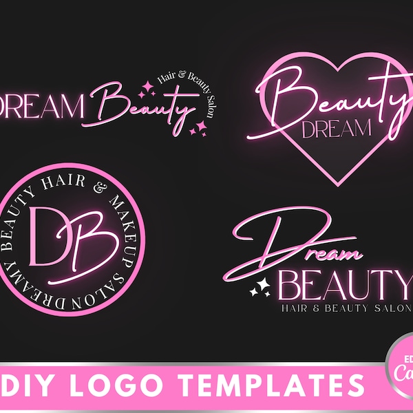 Pink Beauty Logo, DIY Pink Logo Set, Neon Pink, Hair Branding, Lash Tech, Nail Tech, Aesthetics, Boutique Branding Kit, Hair Extensions