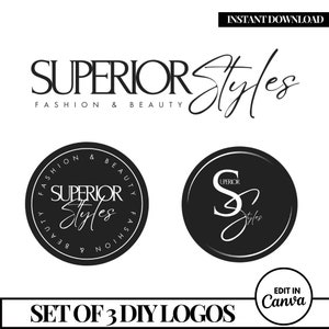 Peut inclure: Ensemble de trois logos en noir et blanc pour une entreprise appelée "Superior Styles" spécialisée dans la mode et la beauté. Les logos présentent le nom de l'entreprise dans une police de caractères audacieuse et un style d'écriture manuscrite.