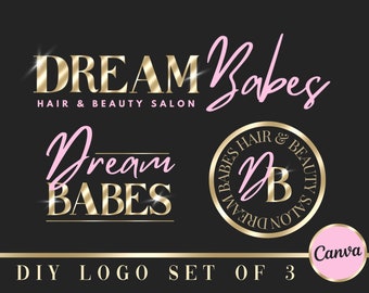 Pink Beauty Logo, DIY Pink Logo Set, Metallic Silver, Hair Branding, Lash Tech, Nail Tech, Aesthetics, Pink Branding Kit, Hair Extensions