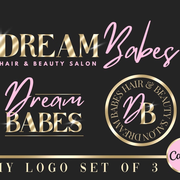 Pink Beauty Logo, DIY Pink Logo Set, Metallic Silver, Hair Branding, Lash Tech, Nail Tech, Aesthetics, Pink Branding Kit, Hair Extensions