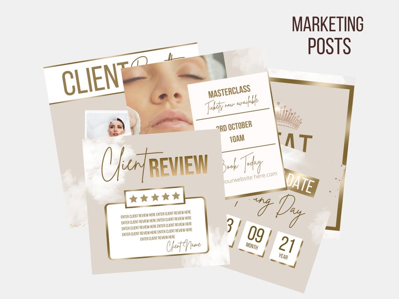 Beauty Instagram Post Templates, Neutral Gold Luxury Posts, Lash Flyers, Nail Tech, Girly, Social Media, Aesthetic, Canva, Fashion image 5