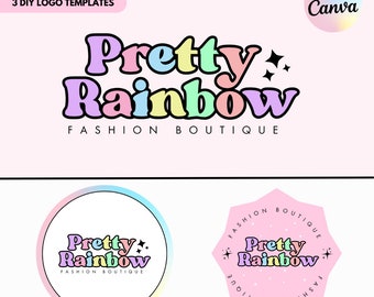 Colorful Logo Template, DIY Canva Logo Set, Rainbow, Hair Branding, Lash Tech, Nail Tech, Boutique Branding Kit, Boutique, Small Business
