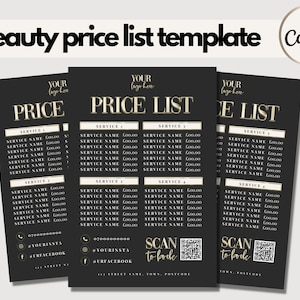 Modelo de lista de preços, design de cartão de visita de beleza, lista de preços Gold Chrome, código QR, Lash Tech, Nail Tech, Estética, Mídias Sociais, DIY