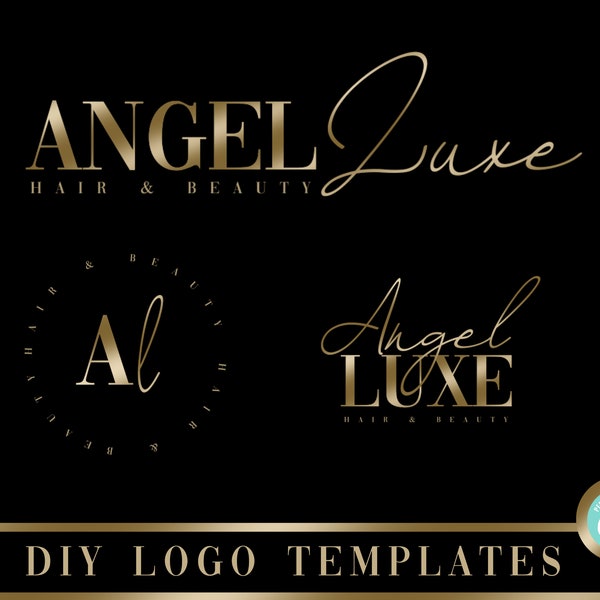 DIY Beauty Logo, Gold Logo, Minimal Logo Design, Boutique Branding, Hair Salon, Lash Tech, Nail Tech, Aesthetics Nurse, Branding Kit, Edit