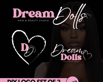 Pink Beauty Logo, DIY Pink Logo Set, Modern, Hair Branding, Lash Tech, Nail Tech, Aesthetics, Pink Branding Kit, Hair Extensions