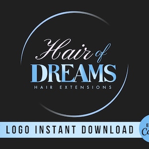 Blue Beauty Logo, Canva Logo Template, Colourful, Hair Branding, Lash Tech, Nail Tech, Aesthetics, Boutique Branding Kit, Hair Extensions