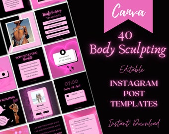 Body Sculpting Instagram Post Templates, Body Contouring Social Media Flyer, Pink Neon, Esthetician, Branding, Salon, Beauty, Cool Sculpting