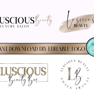 DIY Gold Logo Design, Premade, Gold Foil, Minimal, Logo Set, Branding Kit, Small Business, Metallic, Brush Stroke, Beauty, Hair, Lash