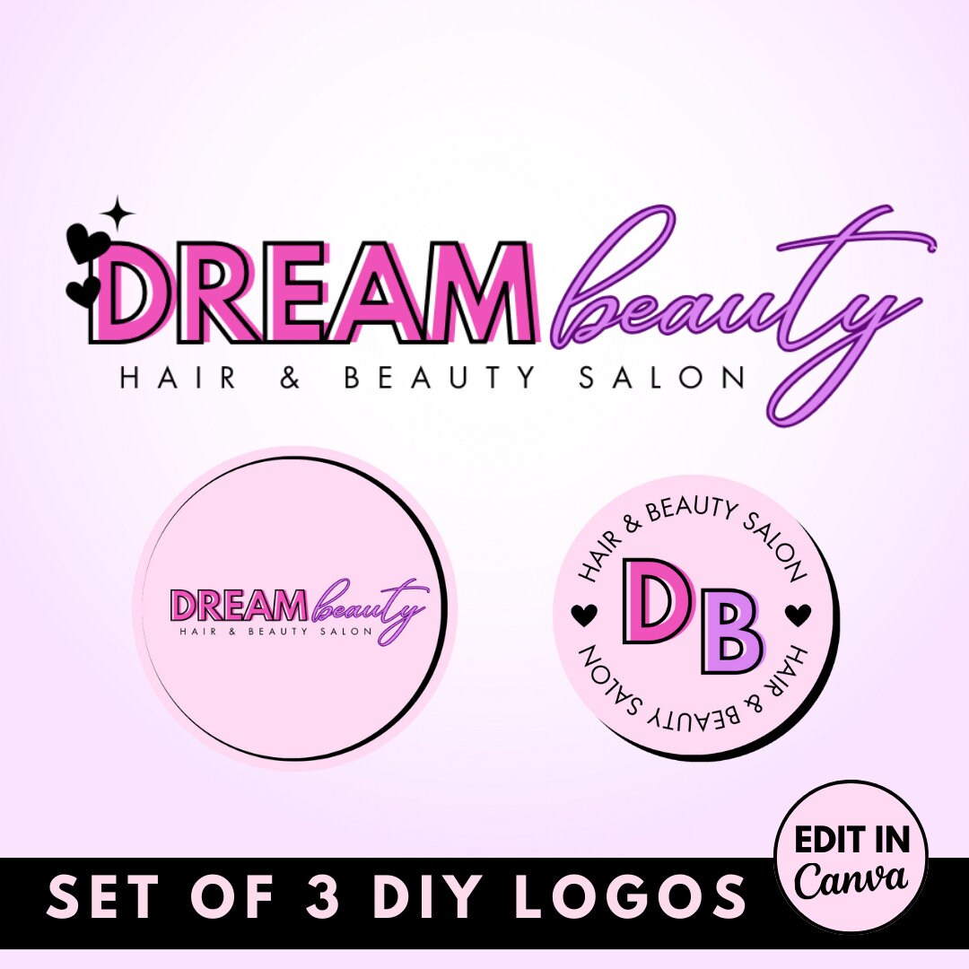 Pink Beauty Logo, DIY Canva Logo Set, Retro Pink, Hair Branding, Lash ...