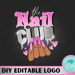 DIY Nail Logo, Premade Logo Design, Nail Technician, Pink, Silver, Glam, Diamond, Beauty, Branding Kit, Business, Template,  Social Media