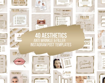 Anti Wrinkle and Filler Instagram Post Templates, Neutral & Gold Luxury, Editable, Aesthetics Nurse, Injector, Cosmetic, Salon, Beauty Posts