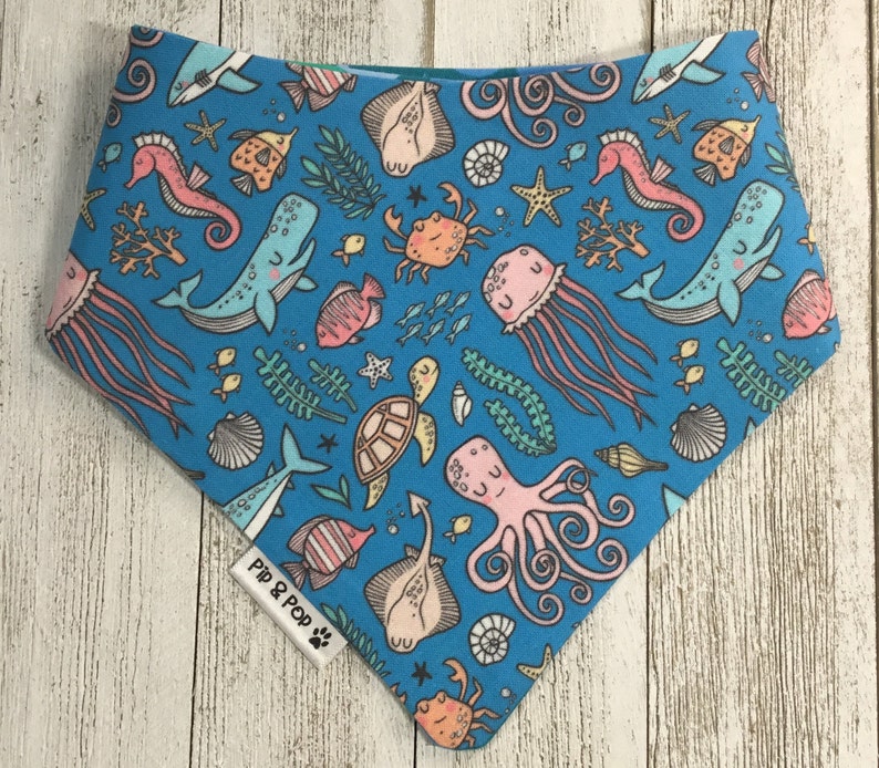 Sea dog bandana / Sea creature bandana / Two sided bandana / Cat bandana / Dog bandana Canada / Snap on bandana / Custom available image 1