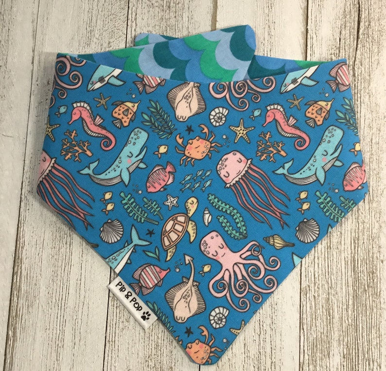 Sea dog bandana / Sea creature bandana / Two sided bandana / Cat bandana / Dog bandana Canada / Snap on bandana / Custom available image 2