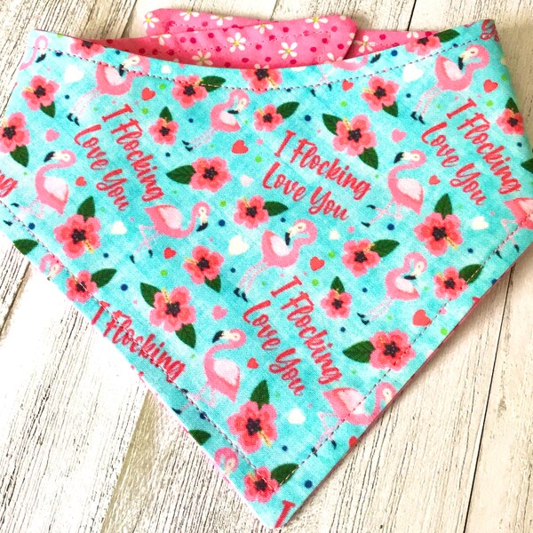 Dog bandana / Flocking flamingo / Flocking love you / Cat bandana  /  Dog bandana Canada  /  Two sided snap on Bandana