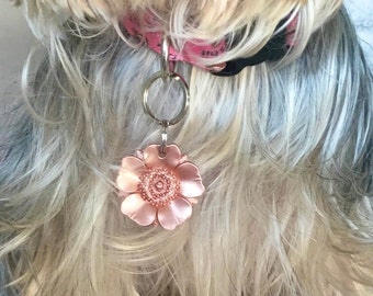 Pet collar charm, rose gold color floral pet charm, dog collar charm, cat collar charm, trendy neck ware, pet bling, durable charm