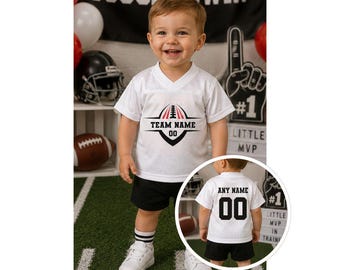 Aangepaste voetbaltrui baby peuter 1e jaar voetbalthema verjaardag jersey baby tot volwassen grootte eerste jaar gepersonaliseerde teamfanjersey