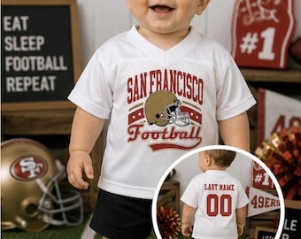 Custom vintage geïnspireerd voetbalshirt voor peuters gepersonaliseerde teamnaam, cijfers sportuniform, babyshirts maat baby tot volwassen
