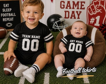 Customized Toddler Football Tshirt Personalized Toddler Infant Jersey Bodysuit Newborn Size Jersey Shirt Tee Matching Family Shirts