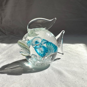 Glass Fish Sculputure, Murano Glass Aquatic Hand Blown Made in Italy Paperweight