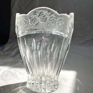 Vintage Hand-Cut Crystal Vase: Etched Floral Design, Elegant Decor
