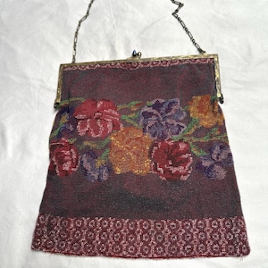Vintage Victorian Style Beaded Floral Hand Bag/Evening Bag