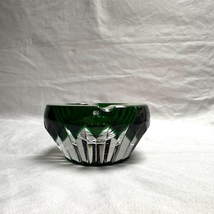 Antique Rare Baccarat St. Louis Cut Crystal Green Emerald to Clear Ashtray