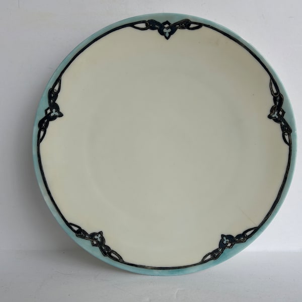 Vintage Silesia Porcelain Plate with Light Blue Band and Lock/Chain Pattern