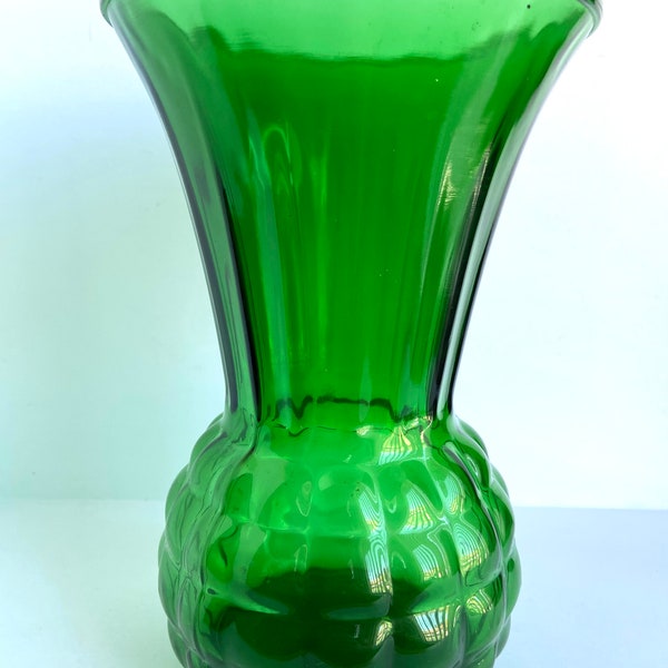 Vintage Anchor Hocking Forest Green Glass Flared Pineapple Vase