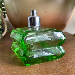 Vintage Green Glass Geometric Shaped Empty Perfume Bottle Missing Atomizer