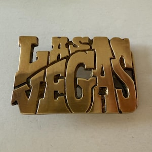 Vintage Solid Brass Las Vegas Block Style Belt Buckle