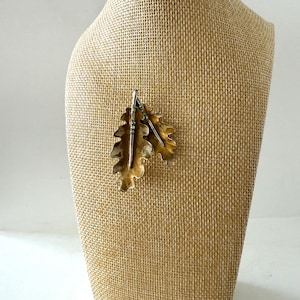 Vintage BSK Gold Tone Painted Oak Leaves Pin Brooch