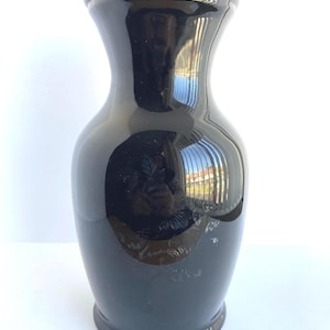Vintage Black Amethyst Glass Flared Rim Classic Form Vase