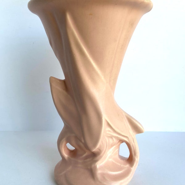 Vintage McCoy Pottery Matte Pink Glaze Vase Arrowleaf Pattern