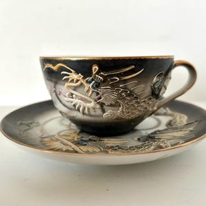 Vintage Japanese Moriage Dragonware Porcelain Tea Cup and Saucer