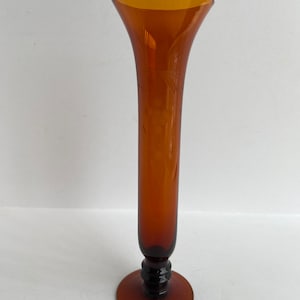 Vintage Amber Art Etched Glass Bud Vase Pedestal Base