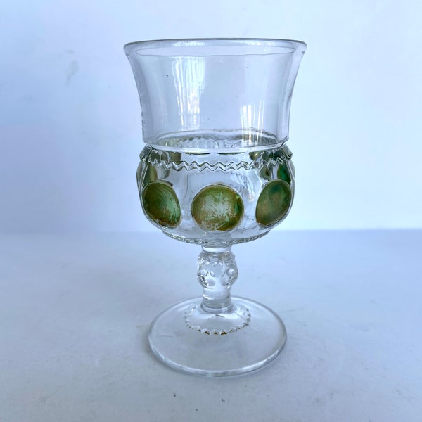 Antique Adams and Co EAPG King's Crown Thumbprints Green Dots Water Goblet Glass