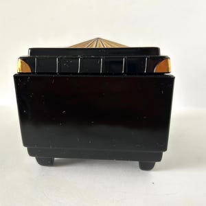 Vintage Black Amethyst Glass Art Deco Square Trinket Dish with Lid and Gold Trim