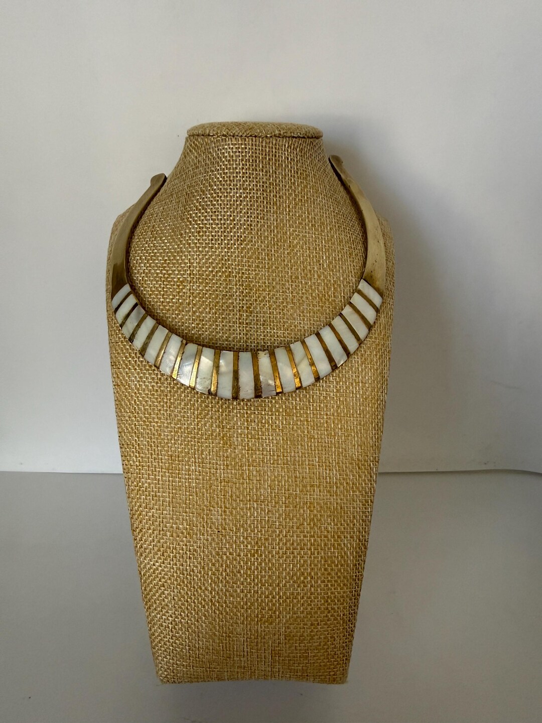 Vintage Brass and Mother of Pearl Collar Choker Necklace - Etsy