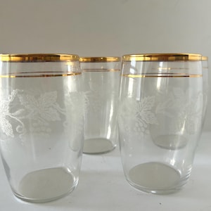 Vintage Bartlett Collins Tumblers: Gold Trim Grape Leaf Glasses, Set of 4