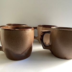 Set of Four Vintage Frankoma Pottery Plainsman Brown Satin 5C Coffee Mug