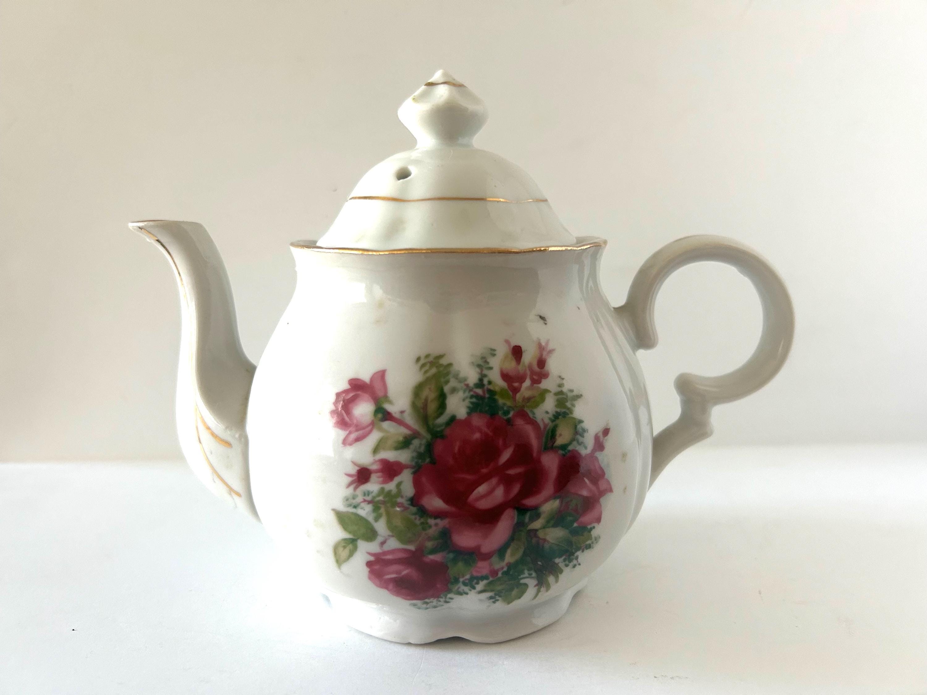 Vintage Moss Rose Porcelain Teapot With Handpaint Roses and Gold Trim ...
