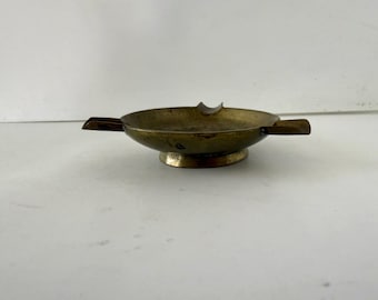 Vintage Brass Round Ashtray Incense Burner With Three Rests and an Etched Floral Motif