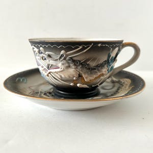 Vintage Japanese Moriage Dragonware Porcelain Tea Cup and Saucer