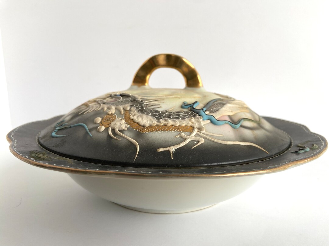 Vintage Japanese Butter Dish Dragonware Moriage Etsy